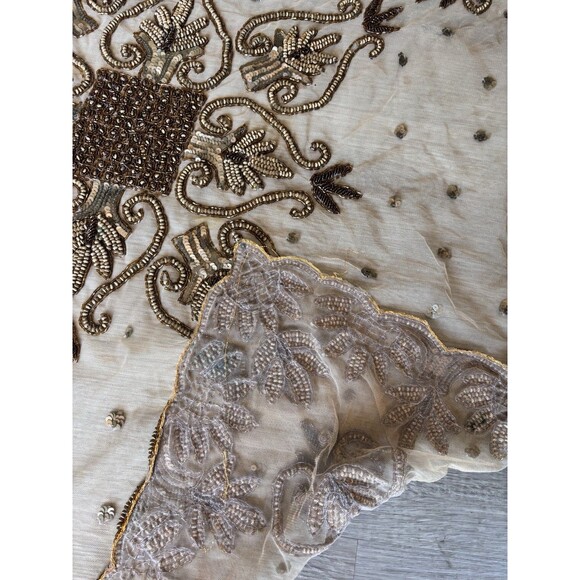 Indian Heavily beaded sequined mesh Boho tablecloth handmade Ornate Formal - Picture 4 of 8